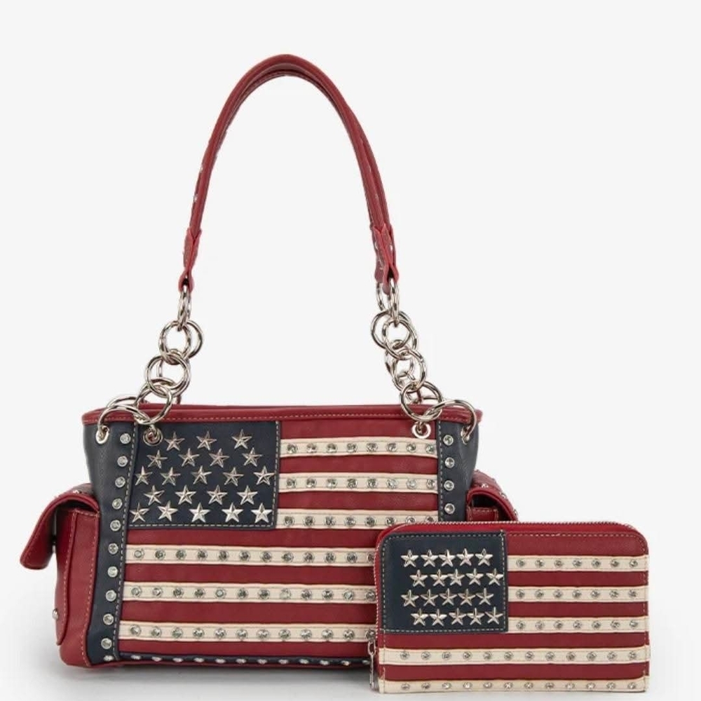 Montana West Red and Blue Flag Shoulder Bag Set